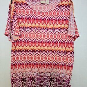 Chico's pink geometric patterned cold shoulder S/S top Size 3/XL‎